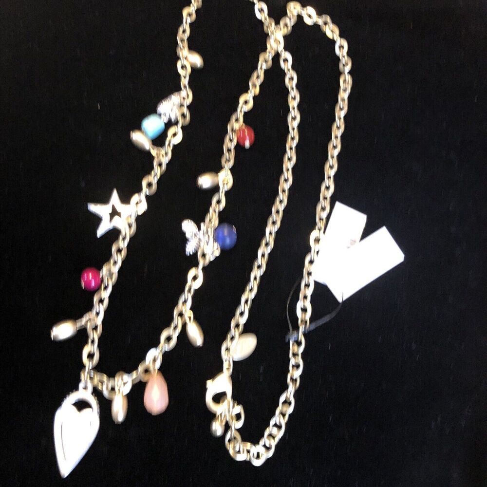 CHICO’S gold tone Multi Charm long necklace NWT heart bumblebee Star $39